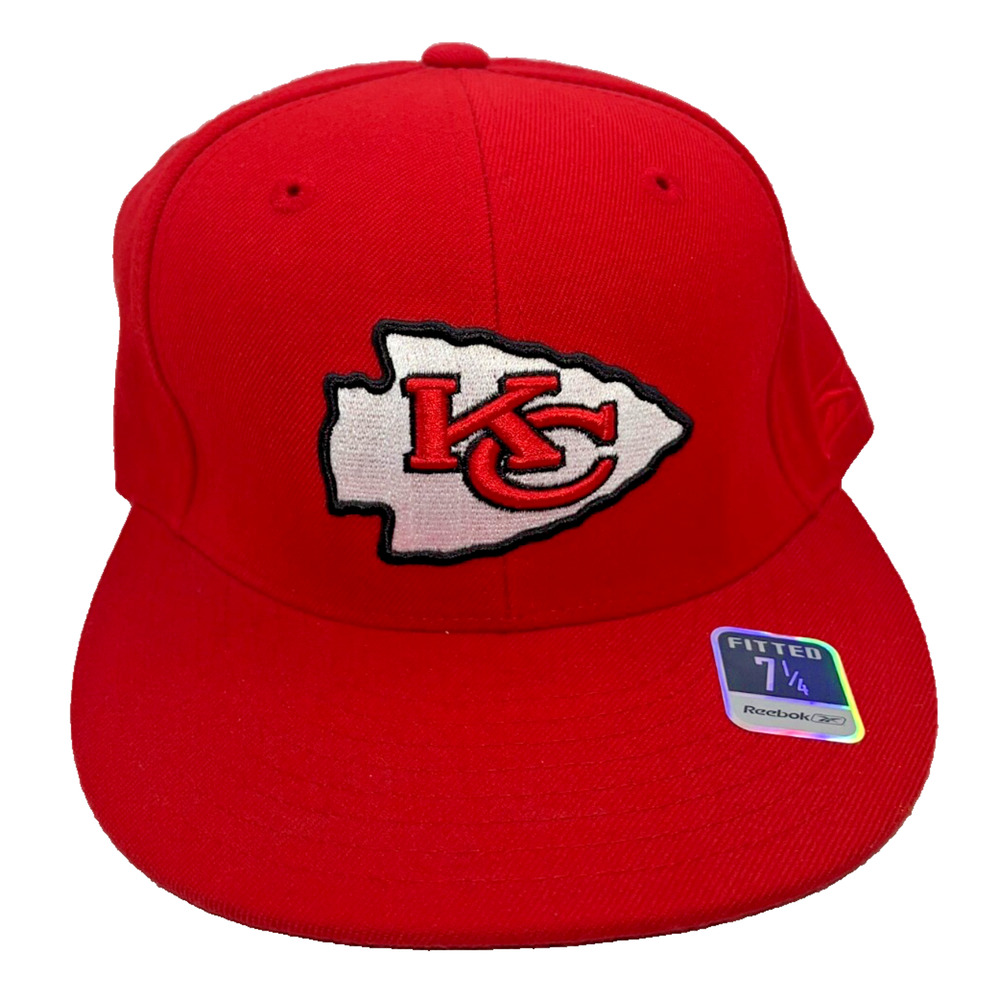 Kansas City Chiefs Reebok Flat Bill Fitted Hat Size 7 1/4 Vintage Deadstock - Picture 2 of 7